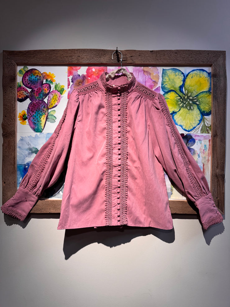 Camicia viscosa rosa con passamaneria