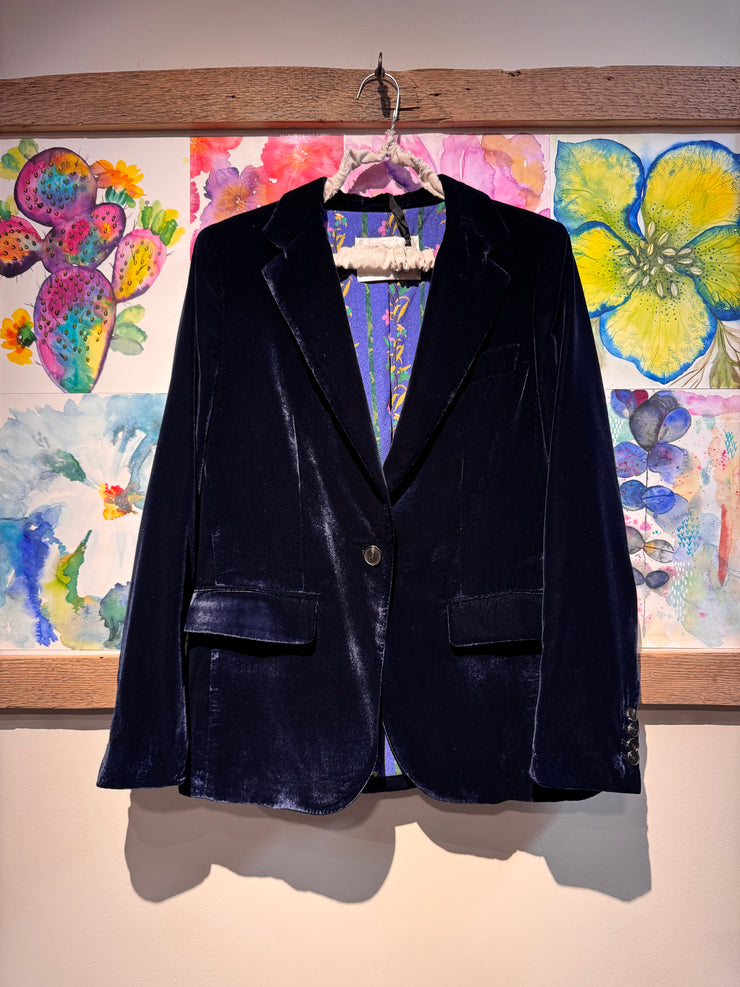 Giacca blazer 1 bottone velluto blu